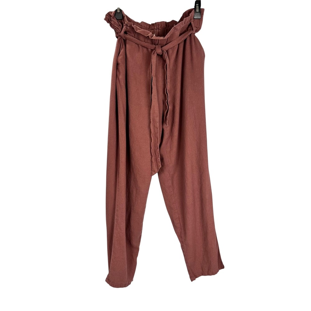 Maurices Paperbag Waist Linen Blend Pants Mauve Pink Medium EUC Casual Trousers